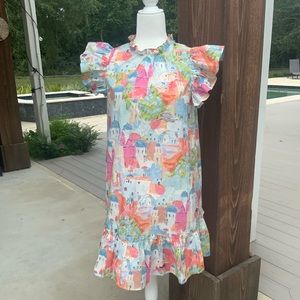 PInch Multi Color Abstract Ruffle. Dress M